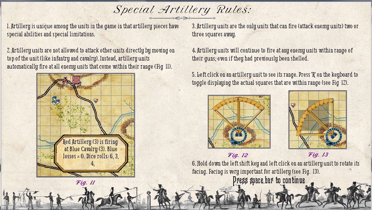 Screen shot of the page describing the rules for artillery in General Staff.