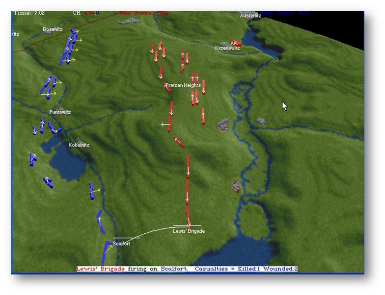 Screen shot (MS DOS) of the Austerlitz scenario in The War College. Click to enlarge.
